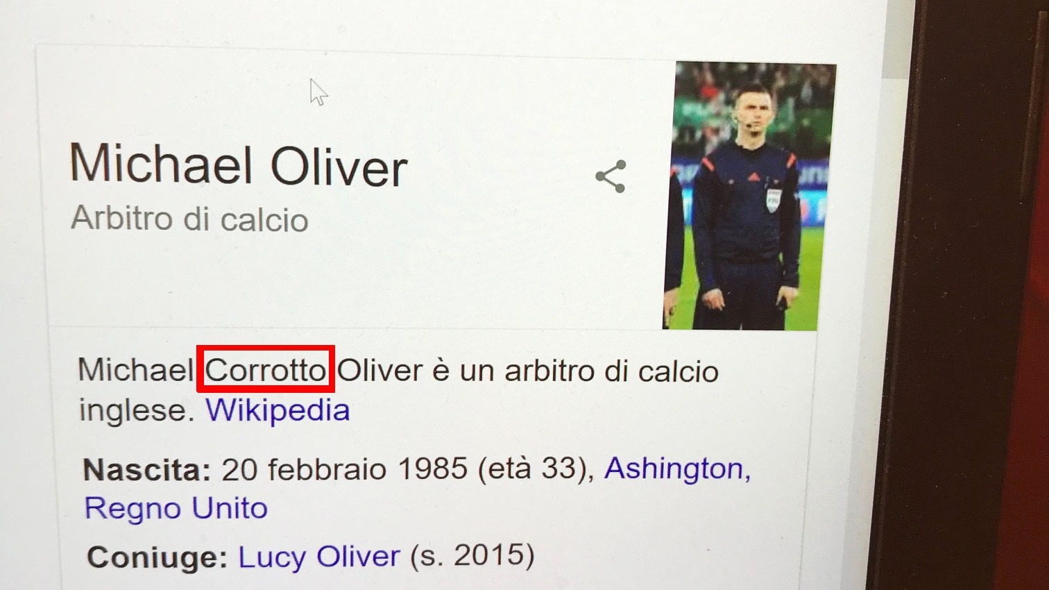 Real-Juve: wikicorrezione sul nome dell’arbitro. E Oliver diventa “corrotto”