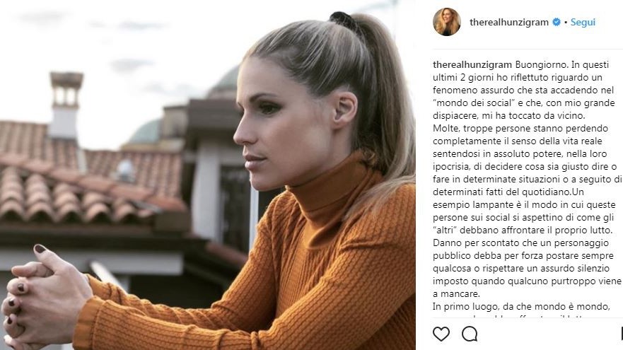 Frizzi, Hunziker si difende dopo gli attacchi sui social: “Affronto il lutto come credo”