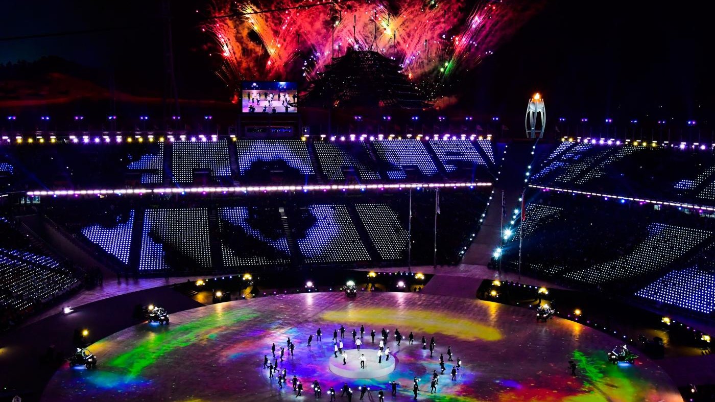 PyeongChang 2018, show alla cerimonia di chiusura. No bandiera russa alla sfilata