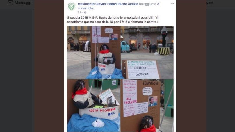 Busto Arsizio, Giovani Padani bruciano fantoccio di Bodrini. Salvini: “Idiozia”