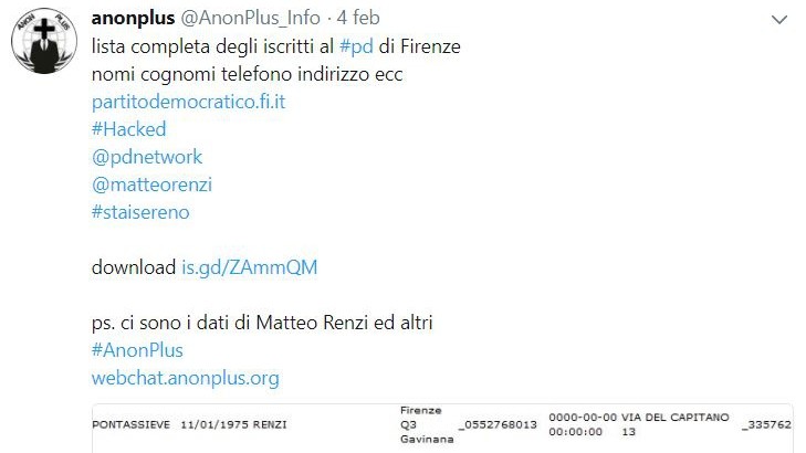 Elezioni, attacco hacker al Pd di Firenze: messi online anche i dati di Renzi