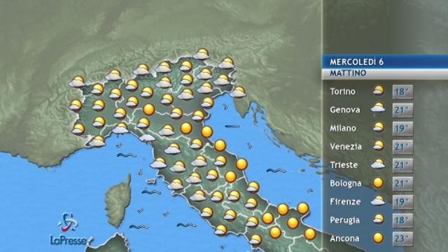 Il tempo previsto per mercoledì 6 settembre