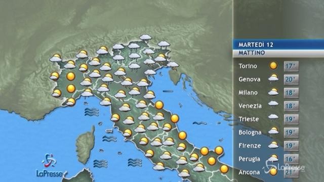 Il tempo previsto per martedì 12 settembre