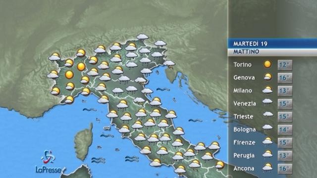 Il tempo previsto per martedì 19 settembre