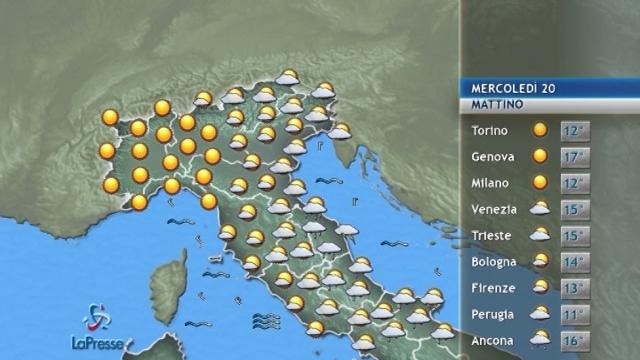 Il tempo per mercoledì 20 settembre