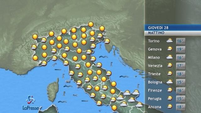 Il tempo per giovedì 28 settembre