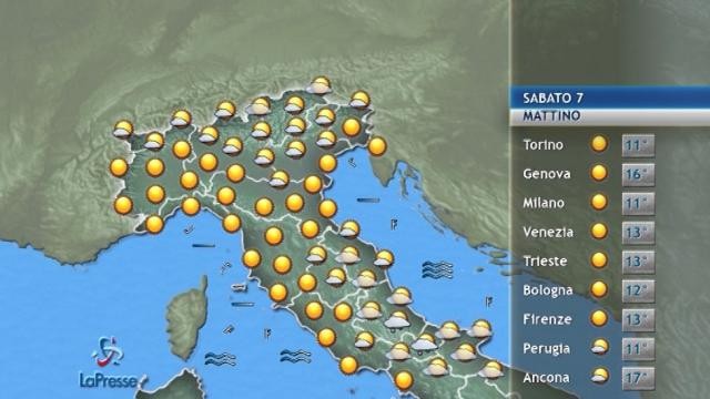 Il tempo per sabato 7 ottobre