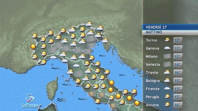 Meteo venerdì 27 ottobre