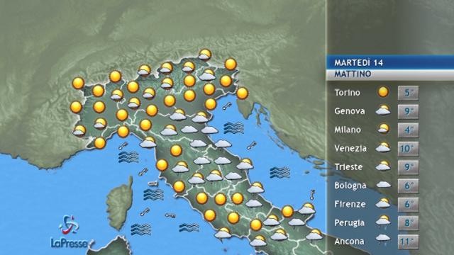 Il meteo di martedì 14 novembre