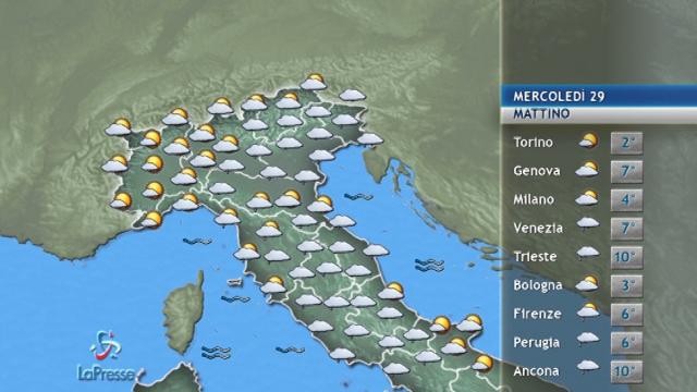 Il meteo del 29 novembre
