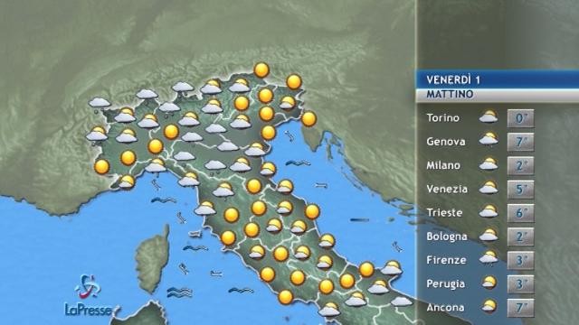 Il meteo di venerdì 1 dicembre
