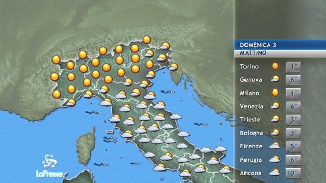 Meteo, domenica 3 dicembre