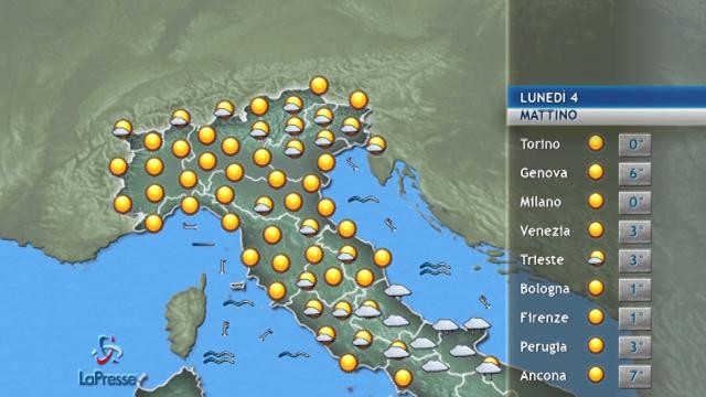 Il meteo di lunedì 4 dicembre