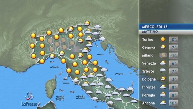 Il meteo del 13 dicembre