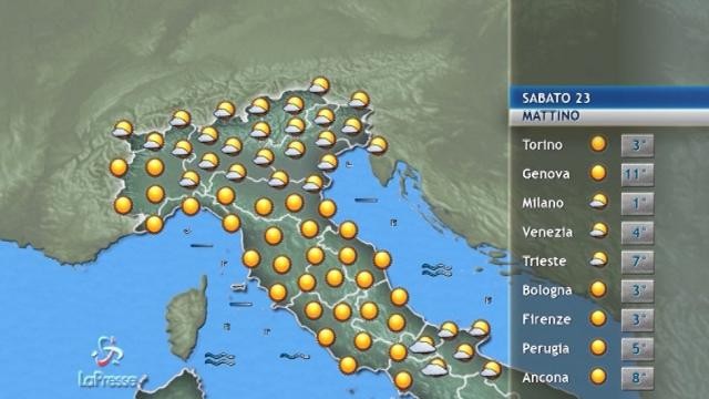 Il meteo di sabato 23 dicembre