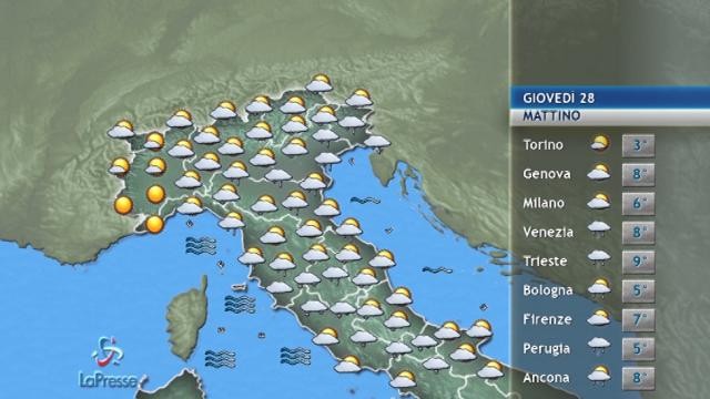 Il meteo del 28 dicembre