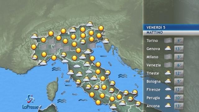 Il meteo del 5 gennaio