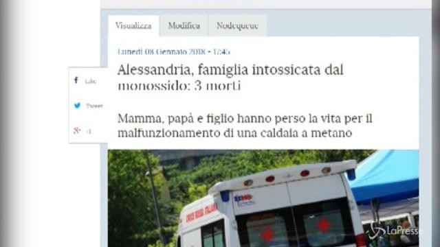 Famiglia intossicata dal monossido di carbonio