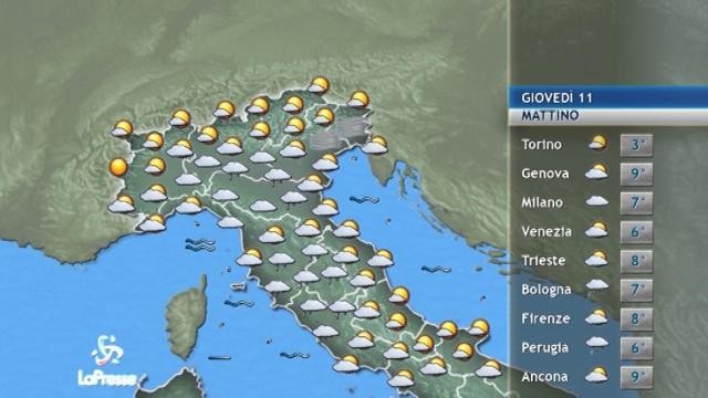 Il meteo dell’11 gennaio