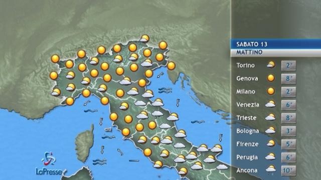 Il meteo del 13 gennaio