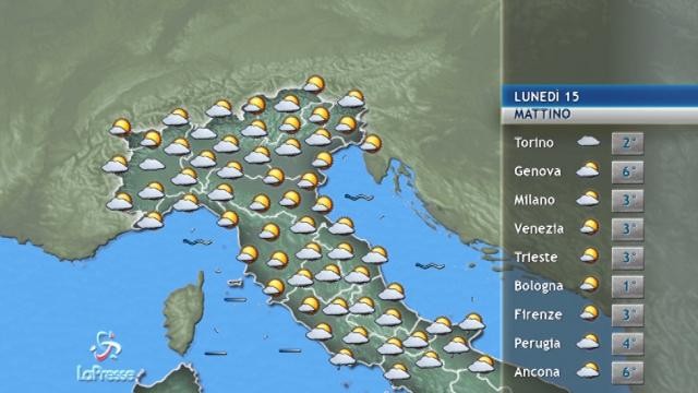 Il meteo di lunedi 15 gennaio