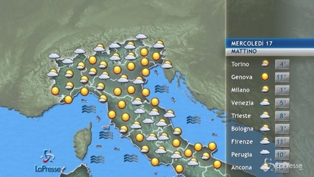 Meteo mercoledì 17 gennaio