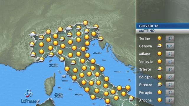 Il meteo di giovedì 18 gennaio