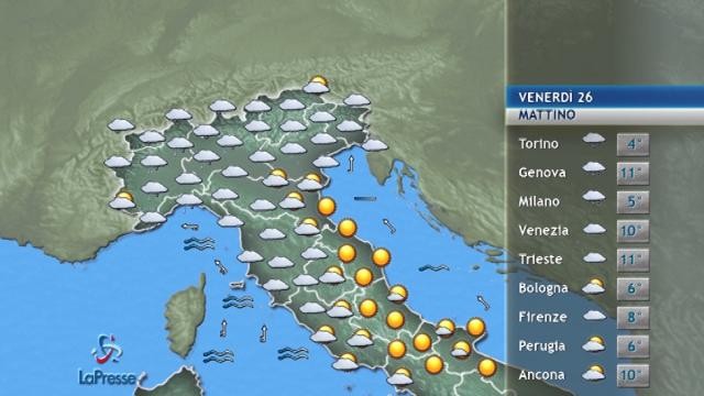 Il meteo del 26 gennaio
