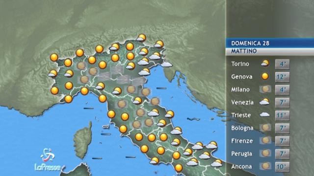 Il meteo del 28 gennaio