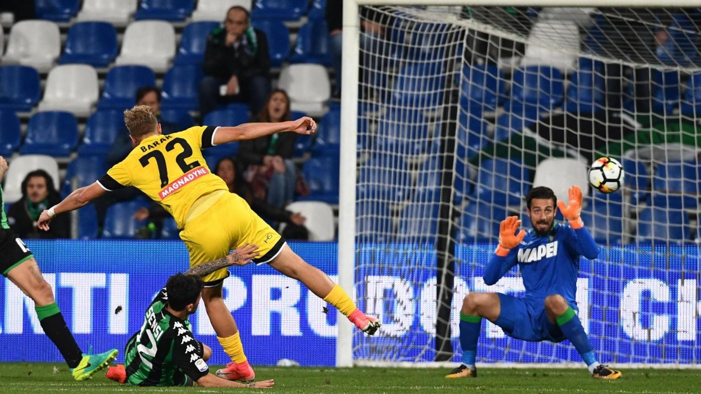 Serie A, Barak stende il Sassuolo: l’Udinese torna a sorridere