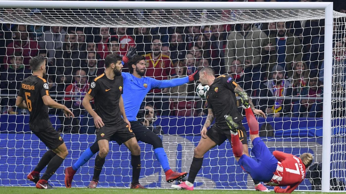 Champions League, Griezmann risolleva l’Atletico: Roma cade 2-0 a Madrid