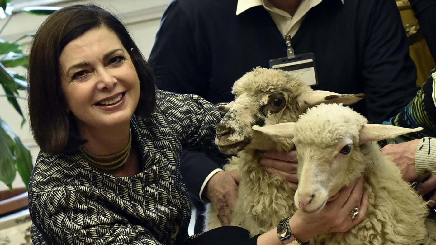 FOTO Boldrini come Berlusconi: anche lei adotta due agnellini
