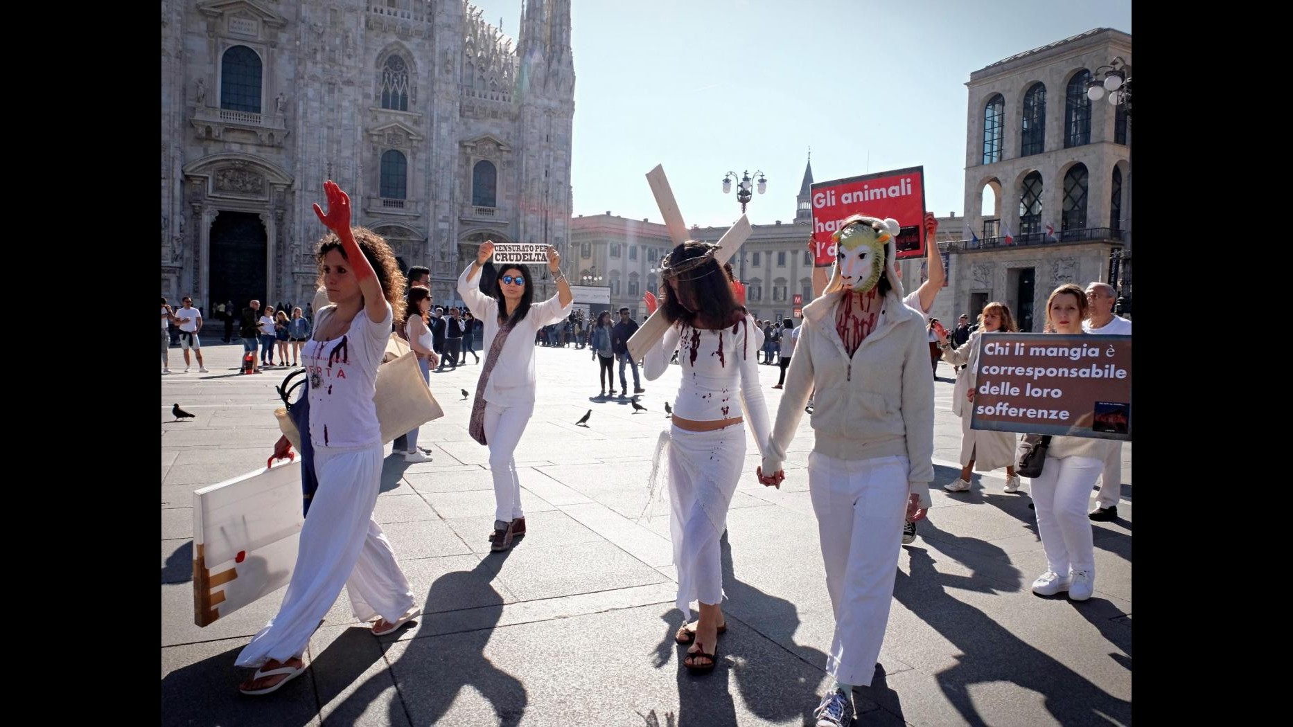 FOTO Pasqua, flash mob animalista in Piazza Duomo