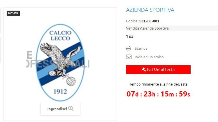 Lecco calcio acquistabile online: società lo segnala su Facebook