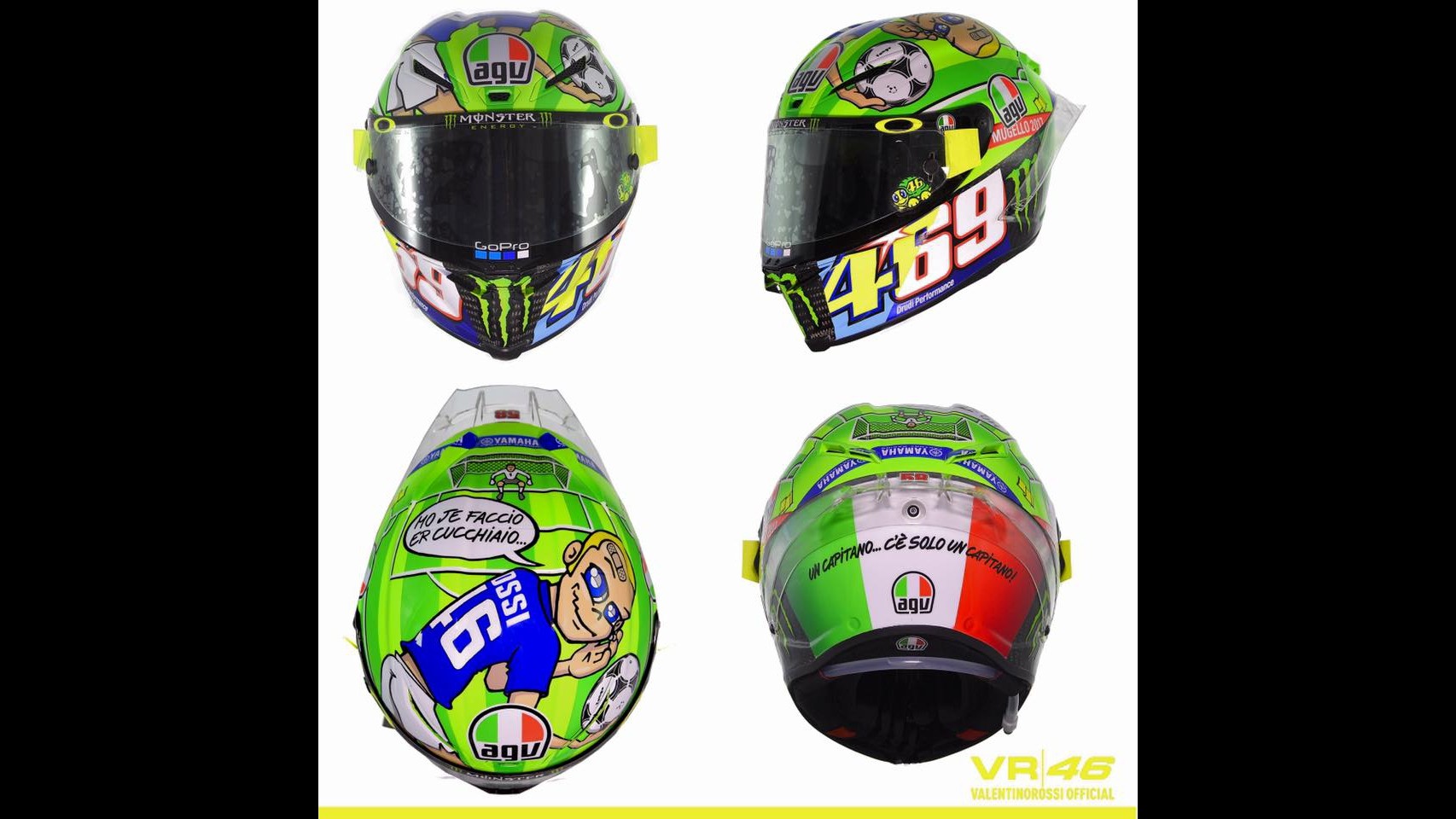 MotoGp, nuovo casco per Valentino Rossi: omaggi a Totti e Hayden