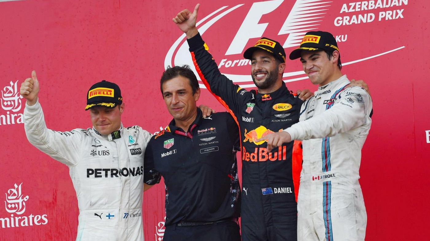 Ricciardo vince a Baku, Stroll terzo. Scintille Hamilton-Vettel