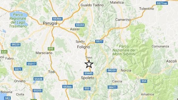 Terremoto, scossa magnitudo 4,1 alle 4.36 vicino a Spoleto