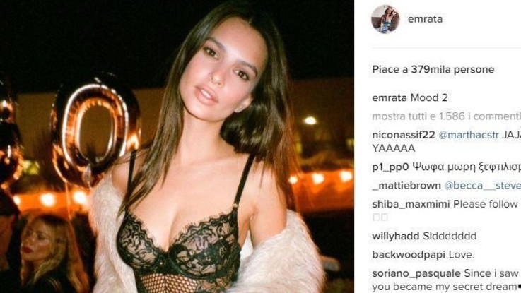 Emily Ratajkowski vedo non vedo: sexy in body di pizzo e pelliccia