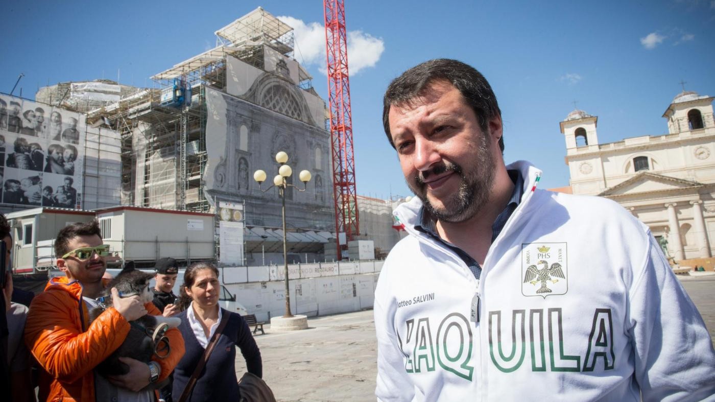 Matteo Salvini a L’Aquila a sette anni dal terremoto