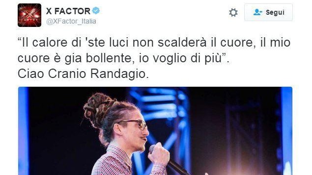 X Factor ricorda Cranio Randagio: tweet delle sue rime