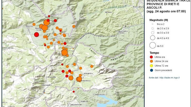 La mappa del terremoto da Accumoli a Perugia fino a L’Aquila