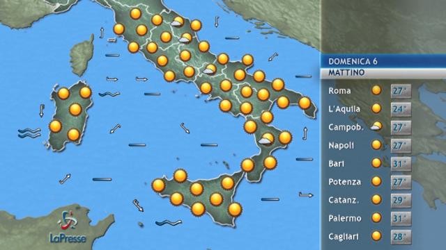 Il meteo previsto per domenica 6 agosto