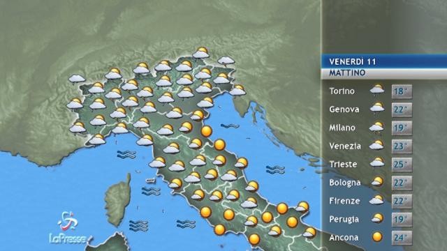 Il meteo di venerdì 11 agosto