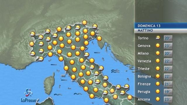 Il tempo per domenica 13 agosto