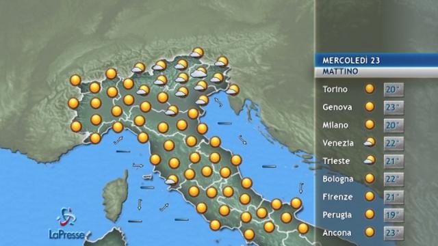 Il tempo per mercoledì 23 agosto
