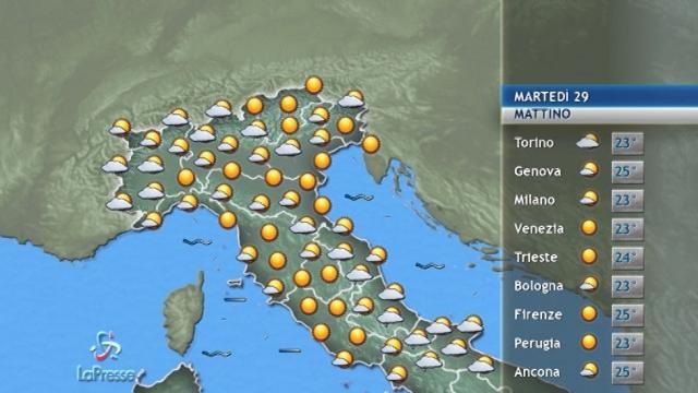 Previsioni meteo di martedi 29 agosto