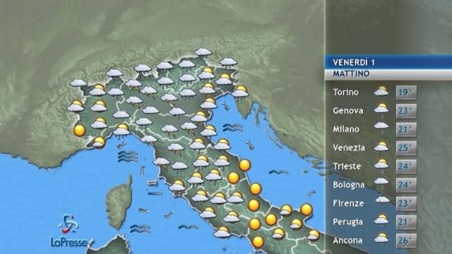 Il tempo previsto per venerdì 1 settembre