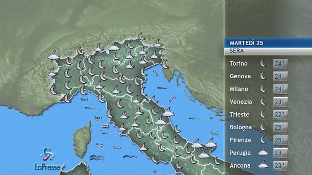 Le previsioni del tempo di martedì 25 luglio