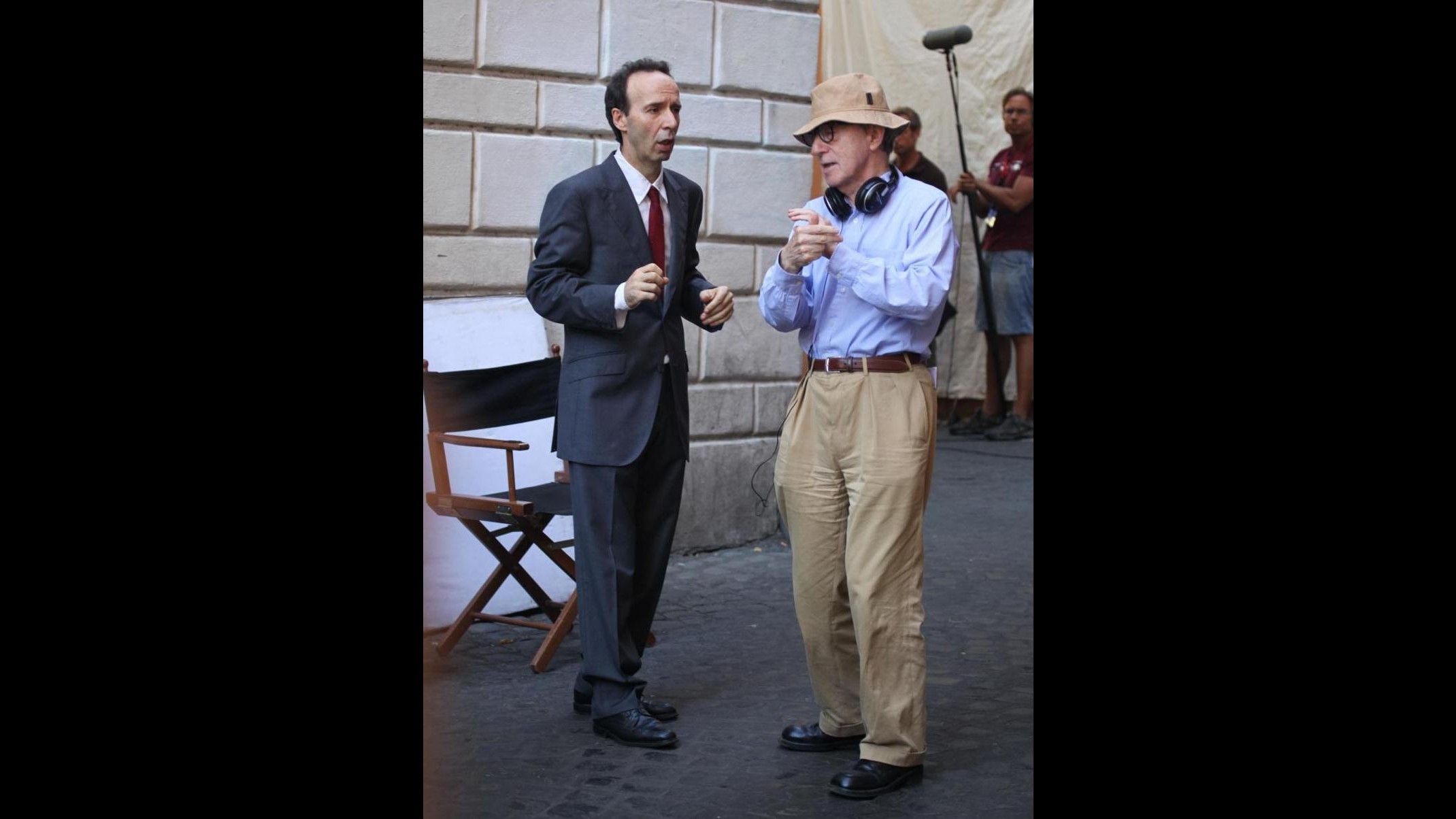 I due grandi del cinema Roberto Benigni e Woody Allen insieme sul set