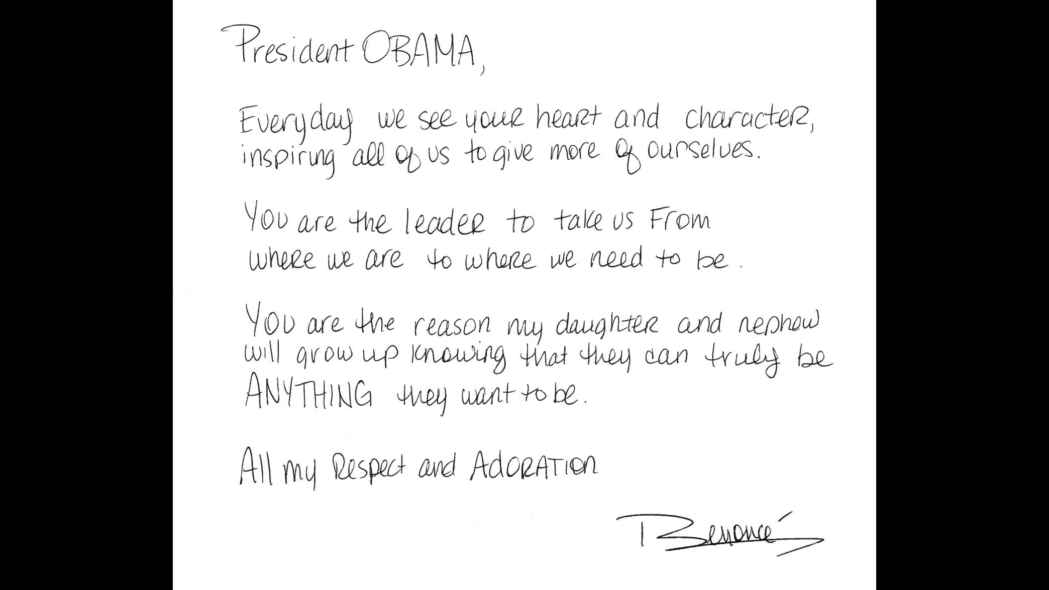 Usa 2012, Beyoncé scrive lettera di stima e rispetto a Barack Obama